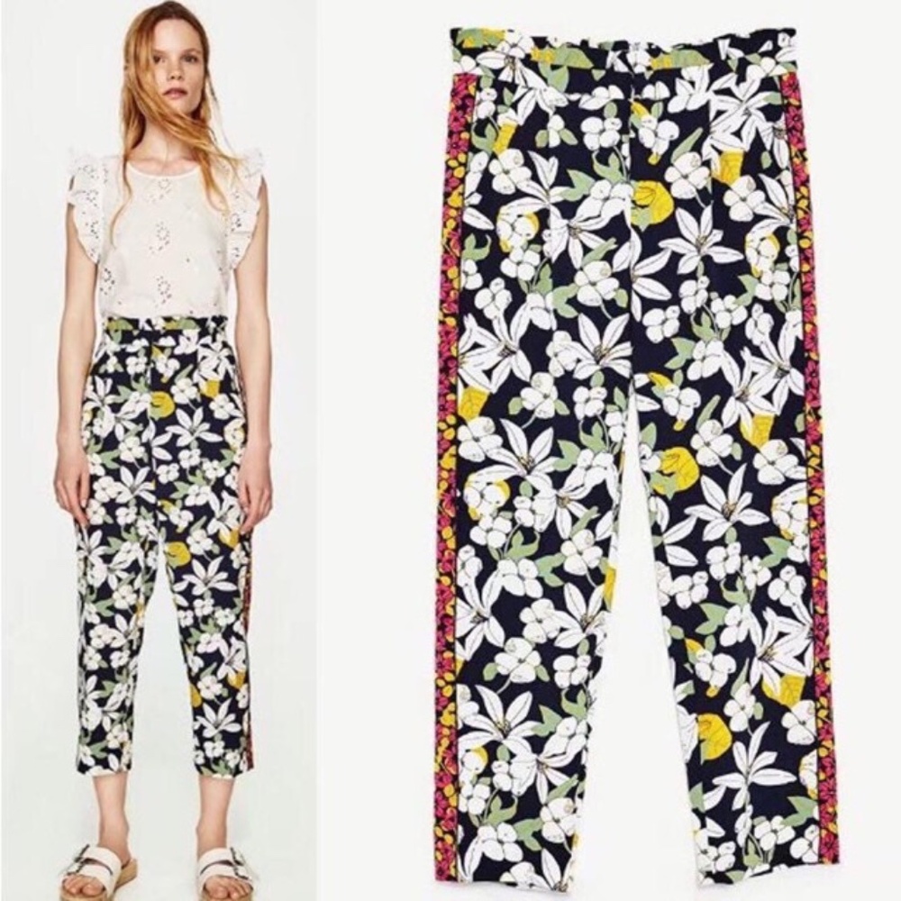 Zara mixed floral print pants S